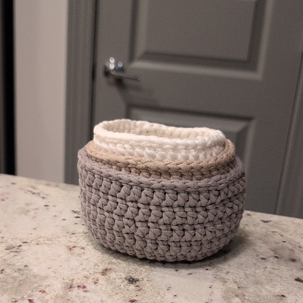 Handmade Crochet Basket Set in Neutral Tones